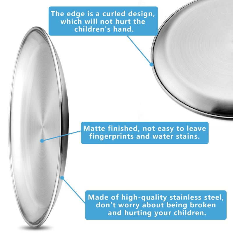 HaWare 6-Piece 18/8 Stainless Steel Plates, Metal 304 Dinner Dishes for Kids Toddlers Children, 10 Inches Feeding Serving Camping Plates, Reusable and Dishwasher Safe - Image 3