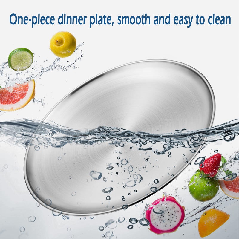 HaWare 6-Piece 18/8 Stainless Steel Plates, Metal 304 Dinner Dishes for Kids Toddlers Children, 10 Inches Feeding Serving Camping Plates, Reusable and Dishwasher Safe - Image 5