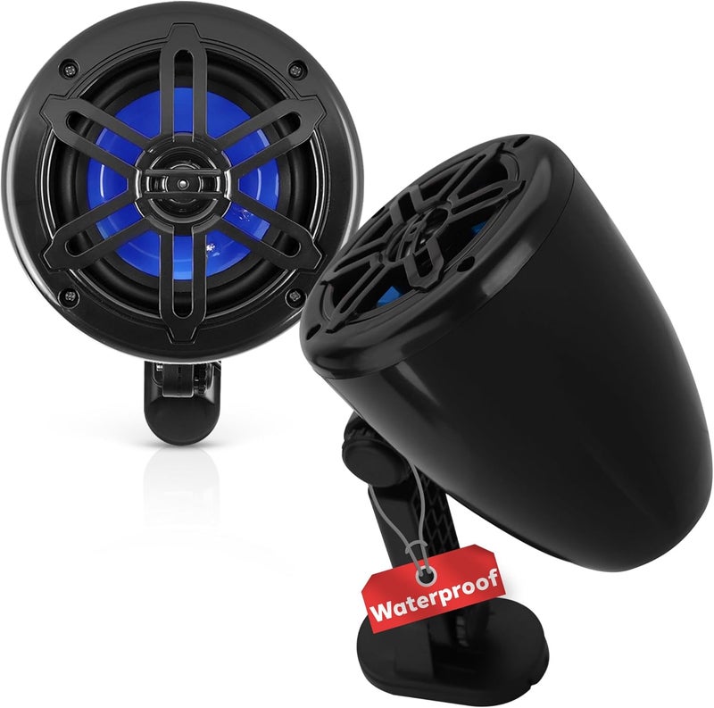 Pyle 4’’ Waterproof Boat Speakers - 2-Way Marine Box Portable Speaker System with 150W Power for ATV, UTV, Jeep, and Boat - Black - Image 1