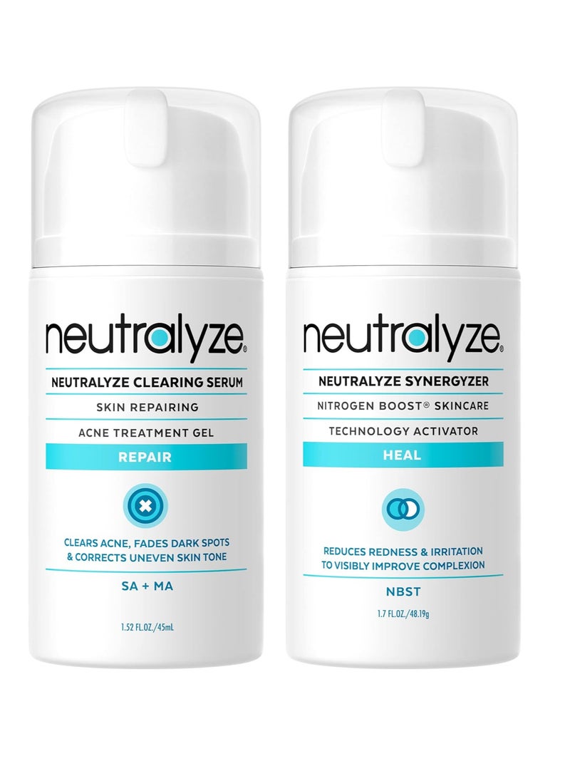 Neutralyze Clearing Serum & Synergyzer - Maximum Strength Acne Serum + Anti Acne Inflammation Gel with 2% Salicylic Acid + 1% Mandelic Acid + Nitrogen Boost Skincare Technology (90 Day Supply)  - Image 1