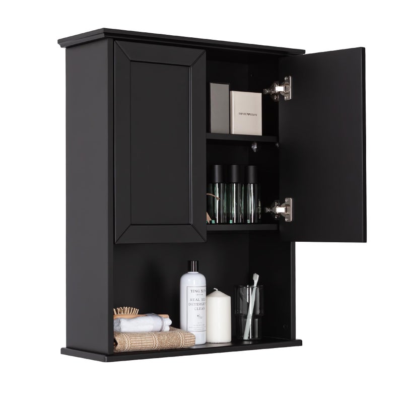 VANIRROR Black Bathroom Cabinet 23x29 inch Wooden Medicine Cabinet with 2 Doors and Adjustable Shelf Wall Mounted Over Toilet Storage
