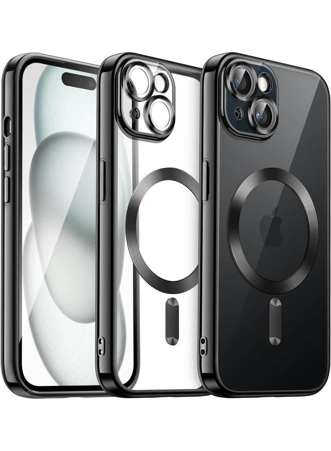 جي تيك جراب شفاف ناعم لهاتف iPhone 15 مقاس 6.1 بوصة مع حماية كاملة لعدسة الكاميرا متوافق مع شحن Magsafe اللاسلكي وغطاء هاتف TPU مطلي بالكهرباء مقاوم للصدمات باللون الأسود - Image 1