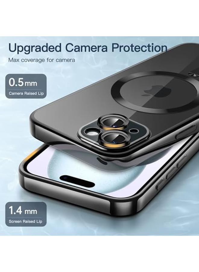 جي تيك جراب شفاف ناعم لهاتف iPhone 15 مقاس 6.1 بوصة مع حماية كاملة لعدسة الكاميرا متوافق مع شحن Magsafe اللاسلكي وغطاء هاتف TPU مطلي بالكهرباء مقاوم للصدمات باللون الأسود - Image 5