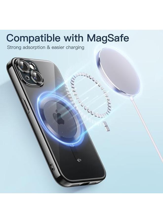 جي تيك جراب شفاف ناعم لهاتف iPhone 15 مقاس 6.1 بوصة مع حماية كاملة لعدسة الكاميرا متوافق مع شحن Magsafe اللاسلكي وغطاء هاتف TPU مطلي بالكهرباء مقاوم للصدمات باللون الأسود - Image 4