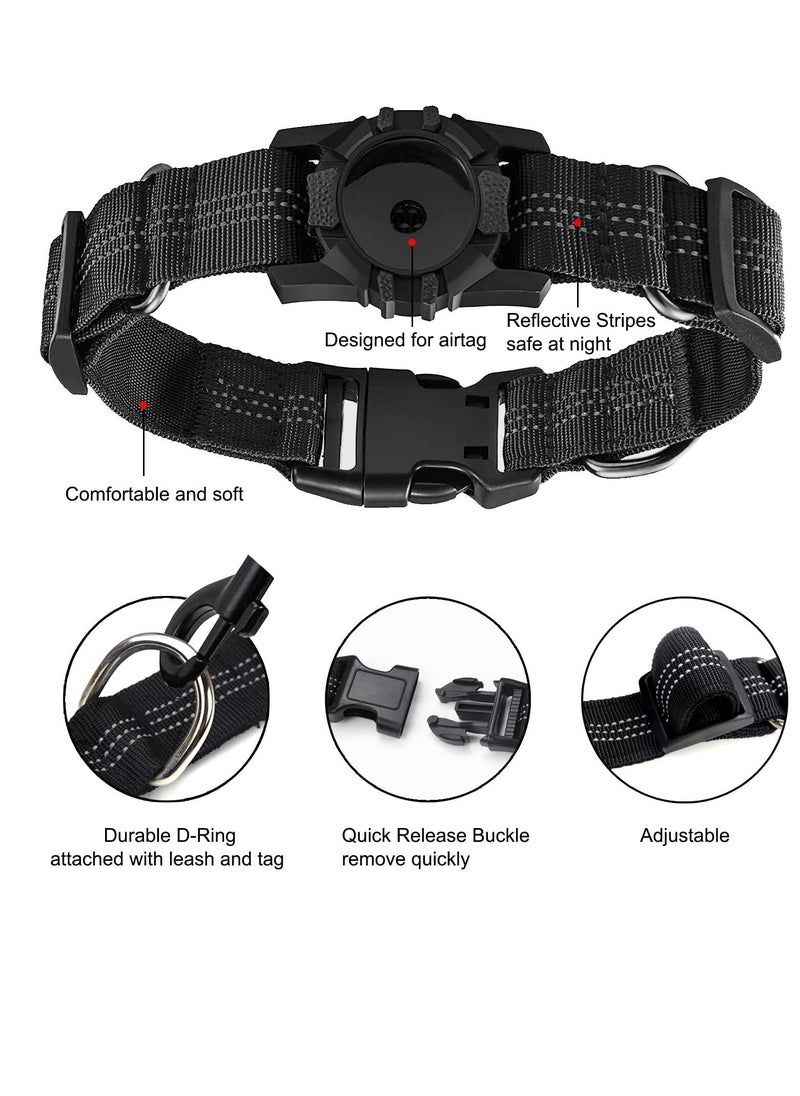 Y&D - Airtag Dog Collar Adjustable Air Tag Accessories Pet for Apple Heavy Duty Collar with Holder Case Medium Large Dogs, Light Comfortable Black - Image 1