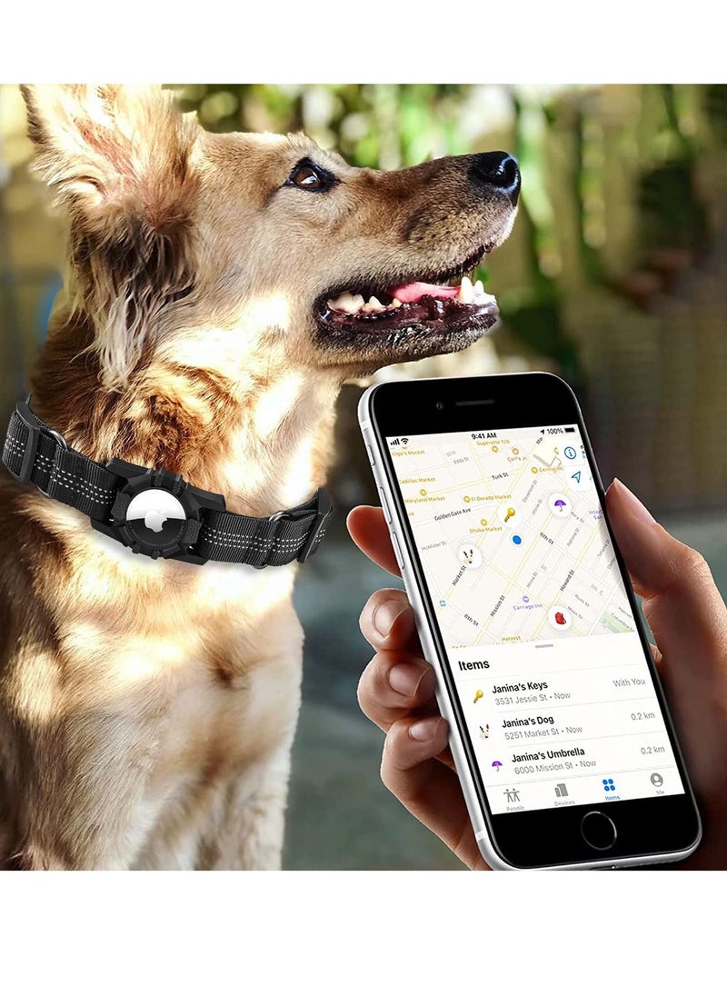 Y&D - Airtag Dog Collar Adjustable Air Tag Accessories Pet for Apple Heavy Duty Collar with Holder Case Medium Large Dogs, Light Comfortable Black - Image 1