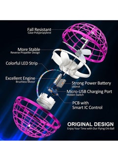 حديقة الألعاب لعبة الكرة الطائرة 2021 مُحسّنة – طائرة ميني درون بشكل كرة مع أضواء RGB، دوران 360° وطائرة يو إف أو دوّارة، لعبة طائرة آمنة للأطفال والكبار، للاستخدام الداخلي والخارجي (وردي)  - Image 2