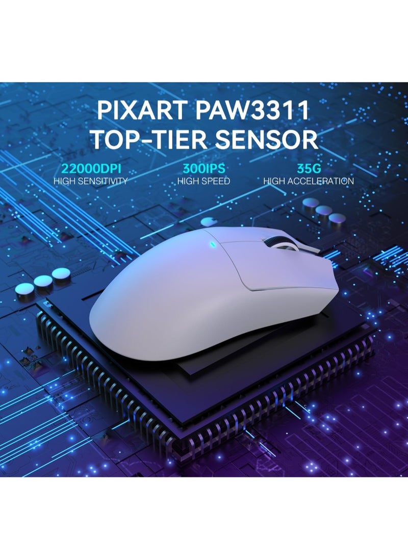 ماوس العاب لاسلكي خفيف الوزن X11 من Attack Shark مع قاعدة شحن RGB، وضع ثلاثي 2.4G/USB-C سلكي/بلوتوث، 22K DPI، مستشعر بصري PAW3311، مفتاح هويو، 5 ازرار قابلة للبرمجة للكمبيوتر/ماك (ابيض)