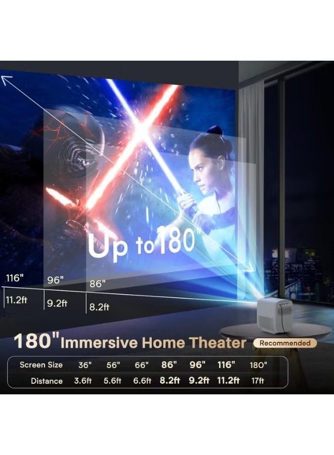 Portable 1080P HD LED Projector, Android 13 Smart Mini Projector, Dual Band WiFi Bluetooth 5.2, Screen Mirroring, HDMI USB Inputs, Remote Control, Compact Home Theater Projector for Kids Movies Outdoor Use - Image 4