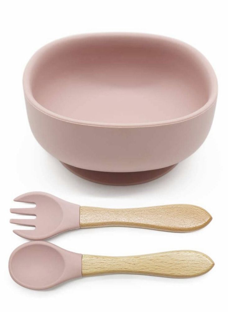 Y&D Silicone Suction Bowls for Baby, Baby Led Weaning Spoon and Fork, Dishes Utensils Set Boy & Girl, Tableware Set, Toddler Eating Supplies, Infant Dinnerware (Rose Pink) - Image 1