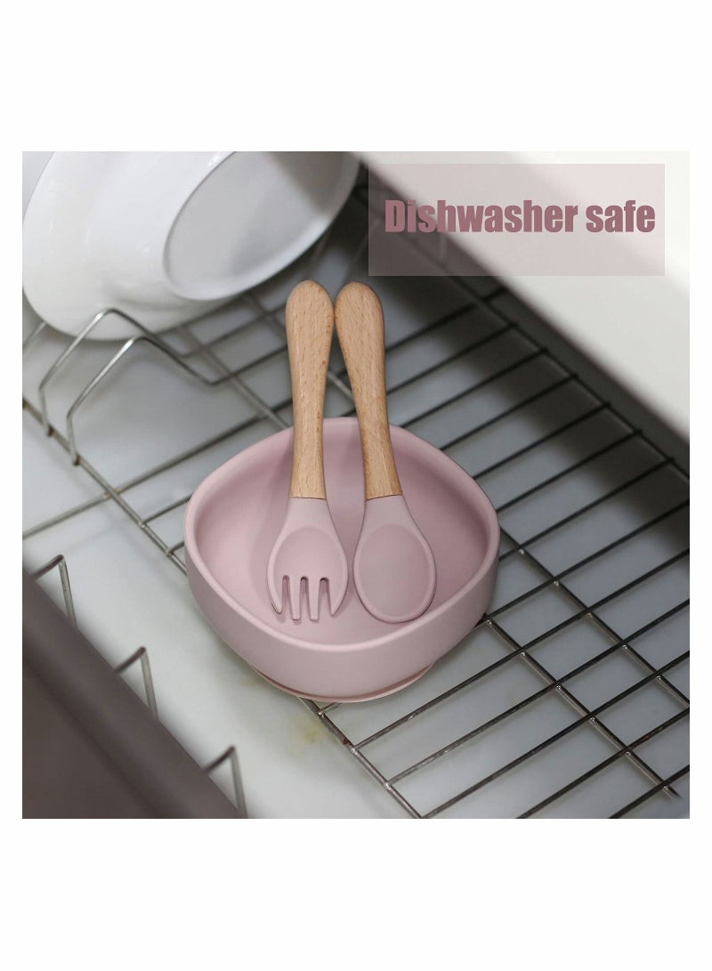 Y&D Silicone Suction Bowls for Baby, Baby Led Weaning Spoon and Fork, Dishes Utensils Set Boy & Girl, Tableware Set, Toddler Eating Supplies, Infant Dinnerware (Rose Pink) - Image 4