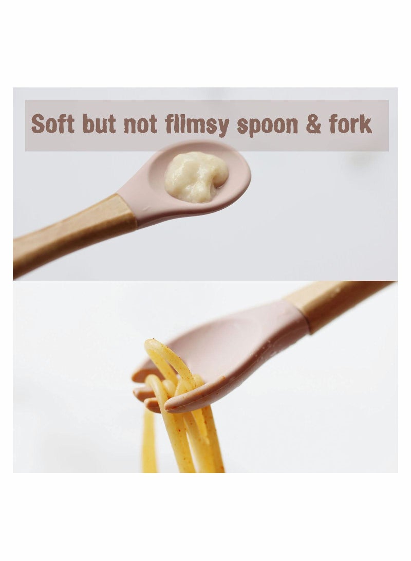 Y&D Silicone Suction Bowls for Baby, Baby Led Weaning Spoon and Fork, Dishes Utensils Set Boy & Girl, Tableware Set, Toddler Eating Supplies, Infant Dinnerware (Rose Pink) - Image 3