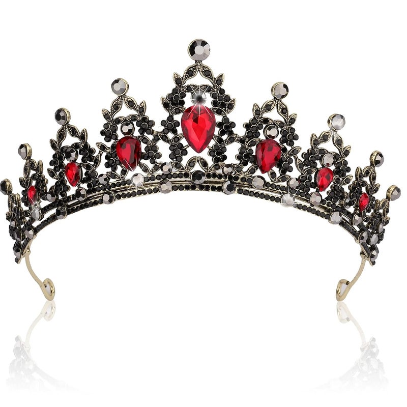 Queen Crown for WomenCIEHER Gothic Baroque Red and Black Crowns for Women GirlsVintage Queen Tiara Luxury Rhinestone Wedding CrownHeadpiece for Birthday Prom Cosplay Party