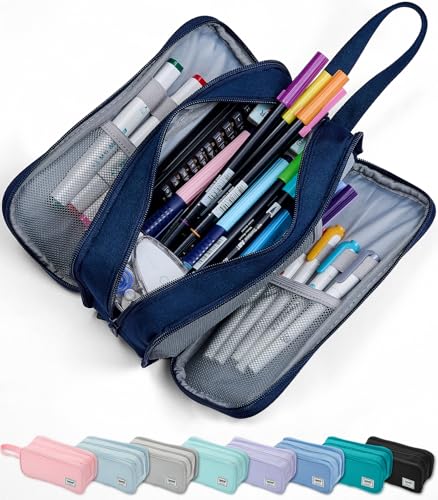 SPACEMATE Pencil Case Pouch Box Bag School Supplies Girls Boys Kids, Cute Preppy Stuff Big Capacity Aesthetic Pen Organizer, Back to College Stationary, Navy Blue, Extra Large Style, 2300ml - Image 1