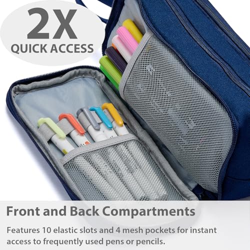 SPACEMATE Pencil Case Pouch Box Bag School Supplies Girls Boys Kids, Cute Preppy Stuff Big Capacity Aesthetic Pen Organizer, Back to College Stationary, Navy Blue, Extra Large Style, 2300ml - Image 5