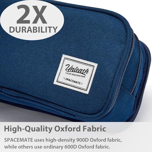 SPACEMATE Pencil Case Pouch Box Bag School Supplies Girls Boys Kids, Cute Preppy Stuff Big Capacity Aesthetic Pen Organizer, Back to College Stationary, Navy Blue, Extra Large Style, 2300ml - Image 3