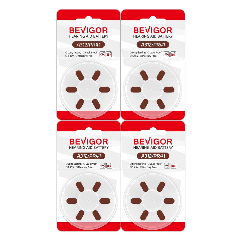 BEVIGOR Hearing Aid Batteries Size 312, Mercury Free (24 Count), 1.4V, Easy to Open and Carry, Long Lasting Batteries - Image 1