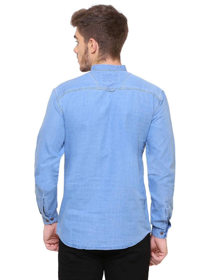 Kuons Avenue Men's Icewash Mandarin Collar Denim Casual Shirt | Chinese Collar Shirts for Men (KACLFS1171N-XXL_Icewash_XX-Large) - Image 2
