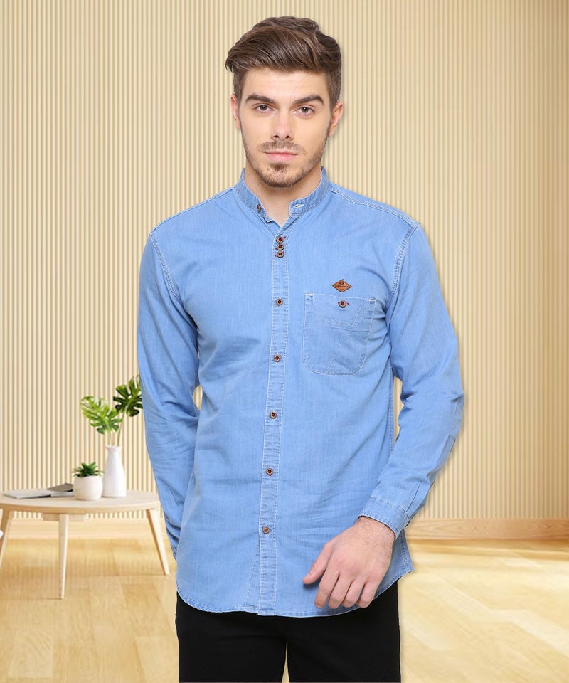 Kuons Avenue Men's Icewash Mandarin Collar Denim Casual Shirt | Chinese Collar Shirts for Men (KACLFS1171N-XXL_Icewash_XX-Large) - Image 4