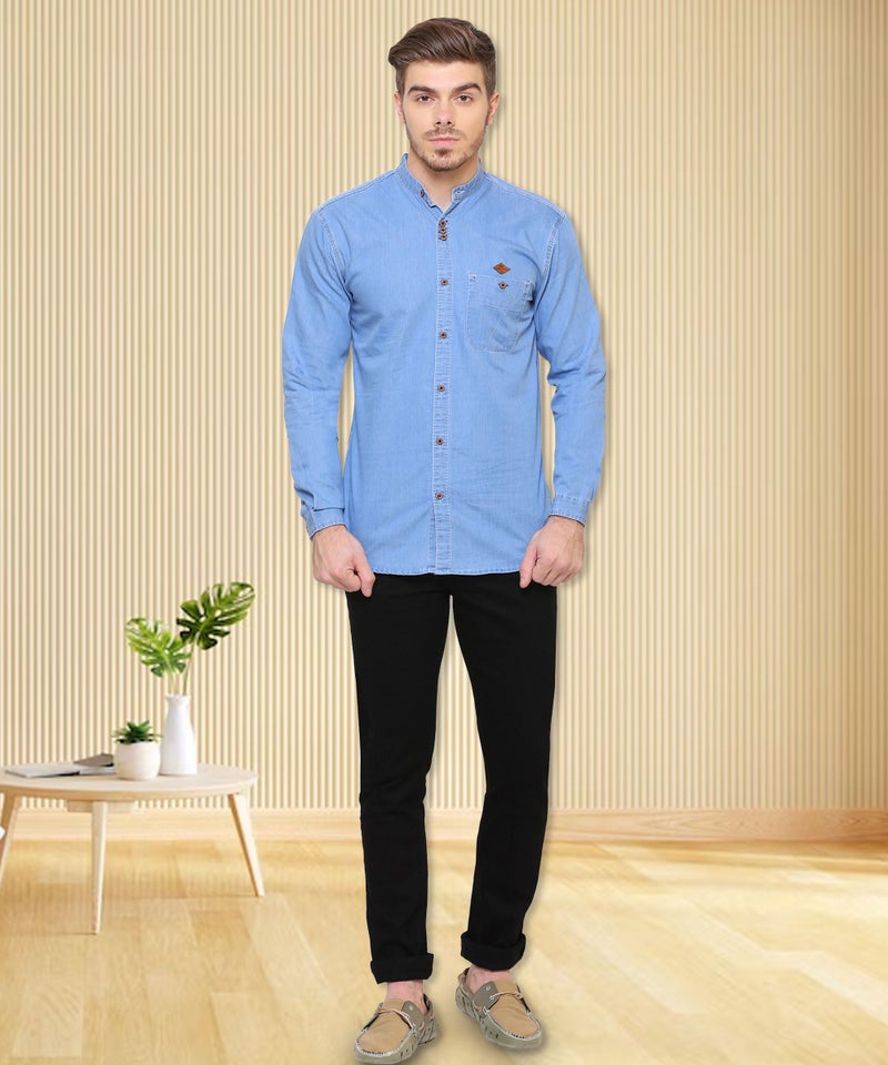 Kuons Avenue Men's Icewash Mandarin Collar Denim Casual Shirt | Chinese Collar Shirts for Men (KACLFS1171N-XXL_Icewash_XX-Large) - Image 3