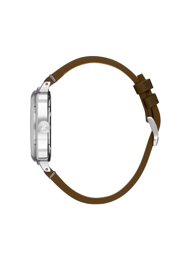بيفرلي هيلز بولو كلوب BEVERLY HILLS POLO CLUB BP3732X.374 Men's Analog Display Watch & Leather Strap Brown