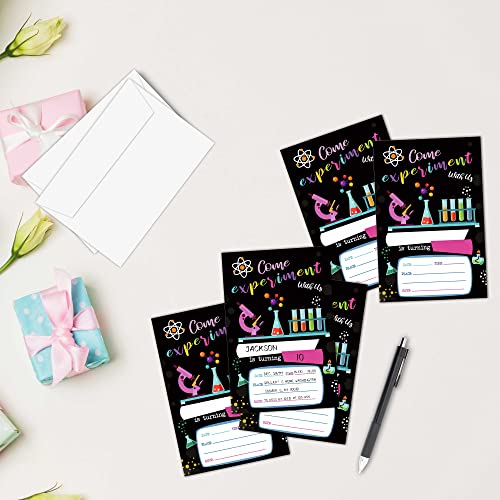 TIRYWT Science Experiment Theme Birthday Invitations, Fill-In Style Birthday Party Invitations with Envelopes For Boys Girls(20-Pack), Birthday Party Decorations And Supplies -yqk-a35 - Image 3