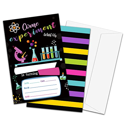 TIRYWT Science Experiment Theme Birthday Invitations, Fill-In Style Birthday Party Invitations with Envelopes For Boys Girls(20-Pack), Birthday Party Decorations And Supplies -yqk-a35 - Image 1