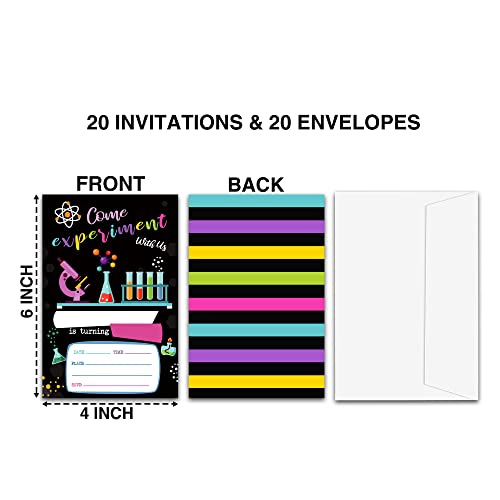 TIRYWT Science Experiment Theme Birthday Invitations, Fill-In Style Birthday Party Invitations with Envelopes For Boys Girls(20-Pack), Birthday Party Decorations And Supplies -yqk-a35 - Image 2