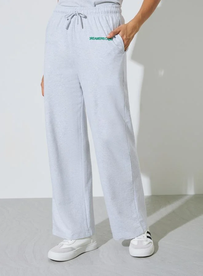 Styli Grey Wide Leg Joggers with Drawstring and Side Pocket