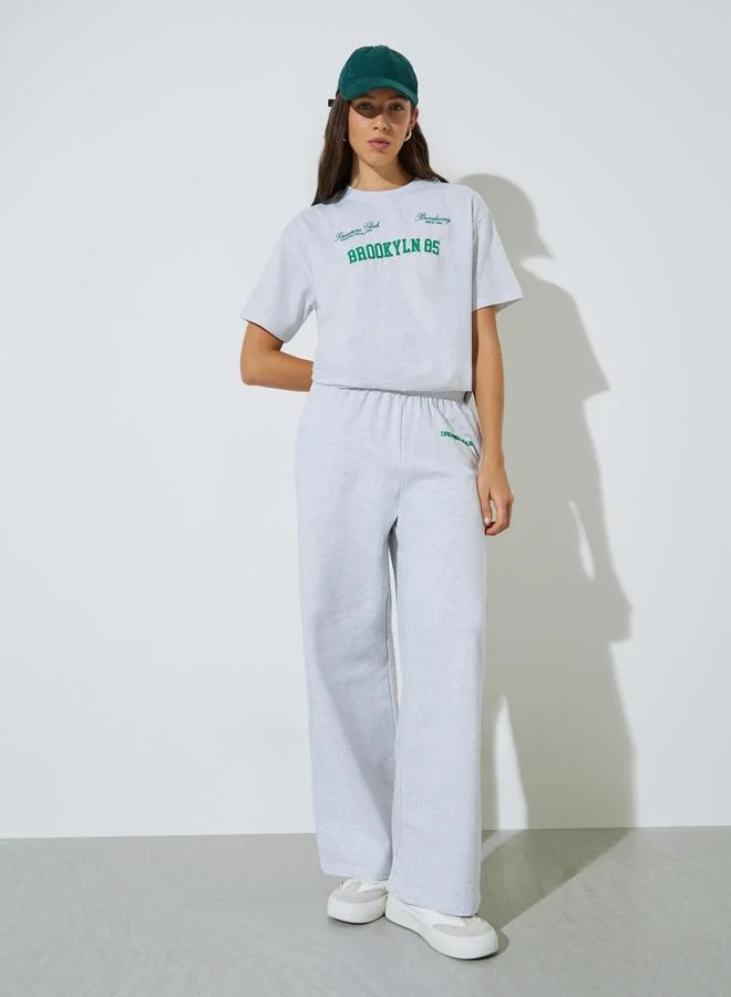 Styli Grey Wide Leg Joggers with Drawstring and Side Pocket