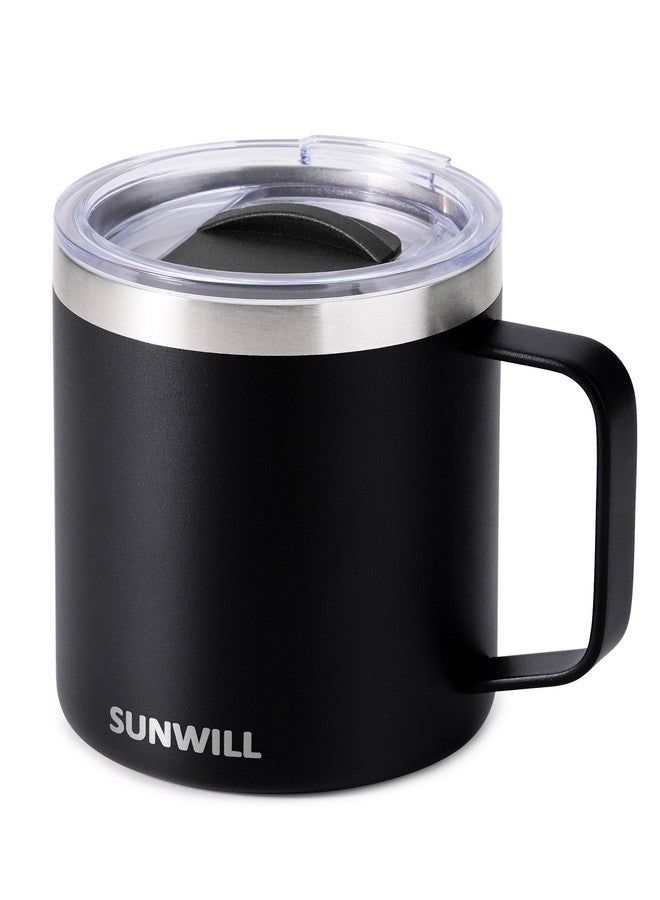 SUNWILL SUNWILL Travel Coffee Mug with Lid, Insulated Tumbler with Handle, 14oz Stainless Steel Cup for Camping, Outdoor, Powder Coated Black - Image 1