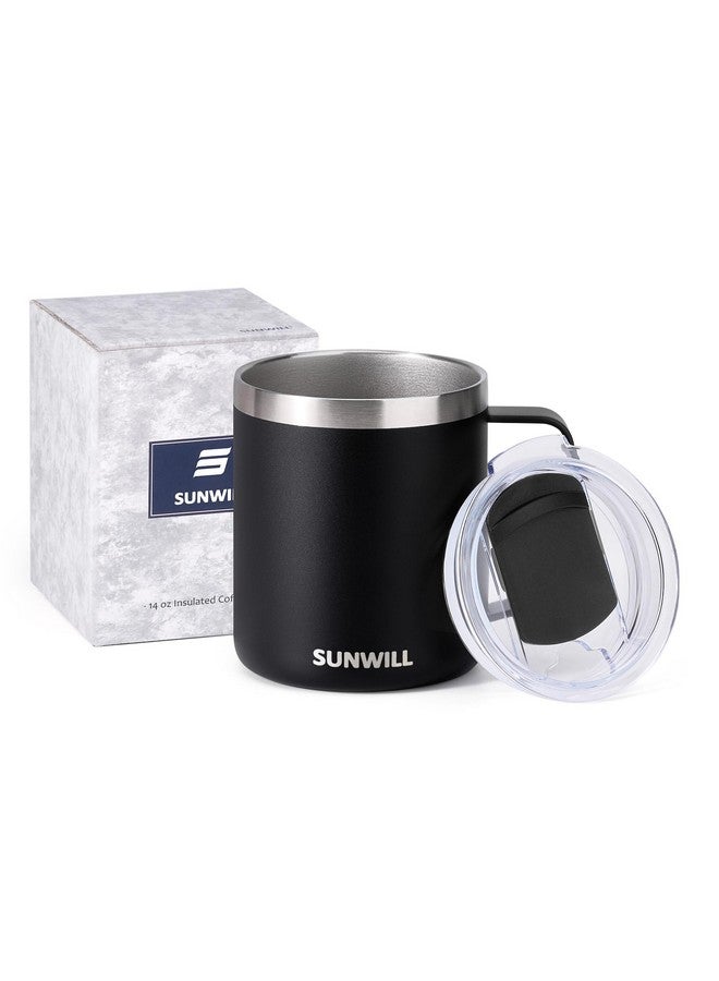 SUNWILL SUNWILL Travel Coffee Mug with Lid, Insulated Tumbler with Handle, 14oz Stainless Steel Cup for Camping, Outdoor, Powder Coated Black - Image 5