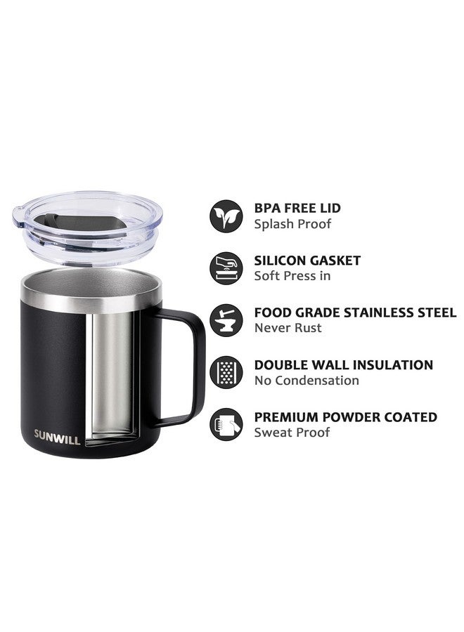 SUNWILL SUNWILL Travel Coffee Mug with Lid, Insulated Tumbler with Handle, 14oz Stainless Steel Cup for Camping, Outdoor, Powder Coated Black - Image 2