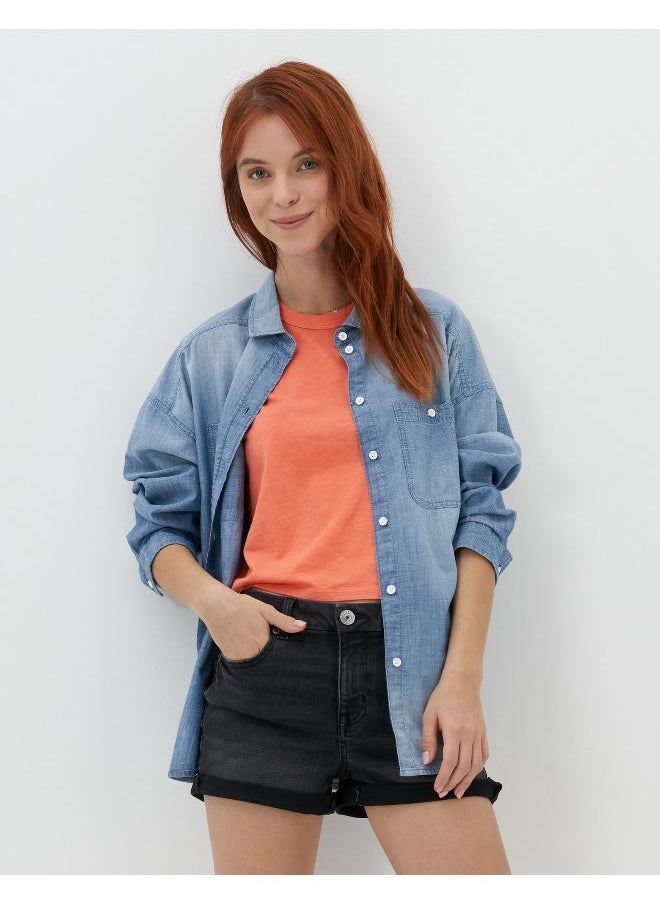American Eagle AE Long-Sleeve Denim Button-Up Shirt  - Image 1