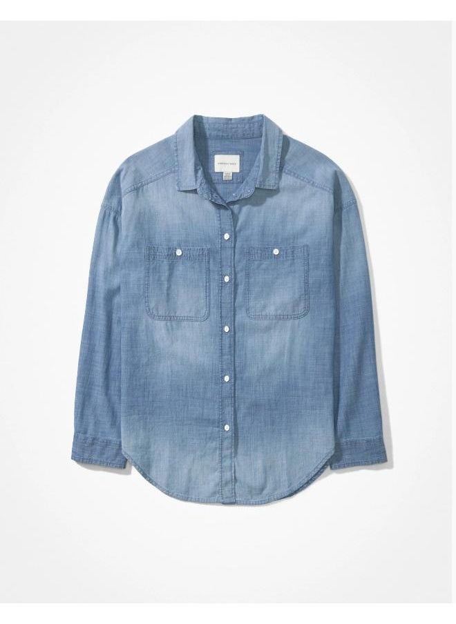 American Eagle AE Long-Sleeve Denim Button-Up Shirt  - Image 3