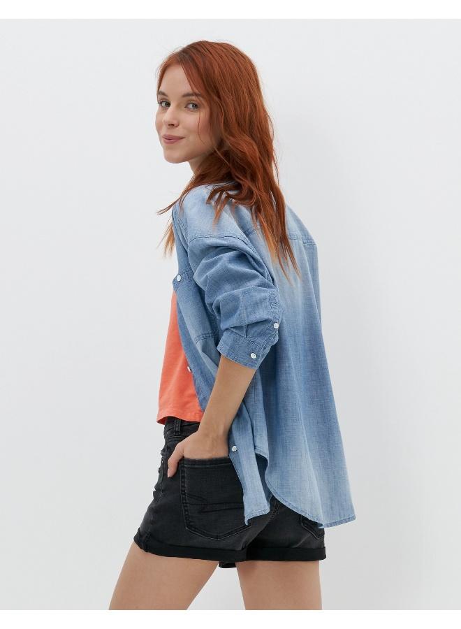 American Eagle AE Long-Sleeve Denim Button-Up Shirt - Image 4