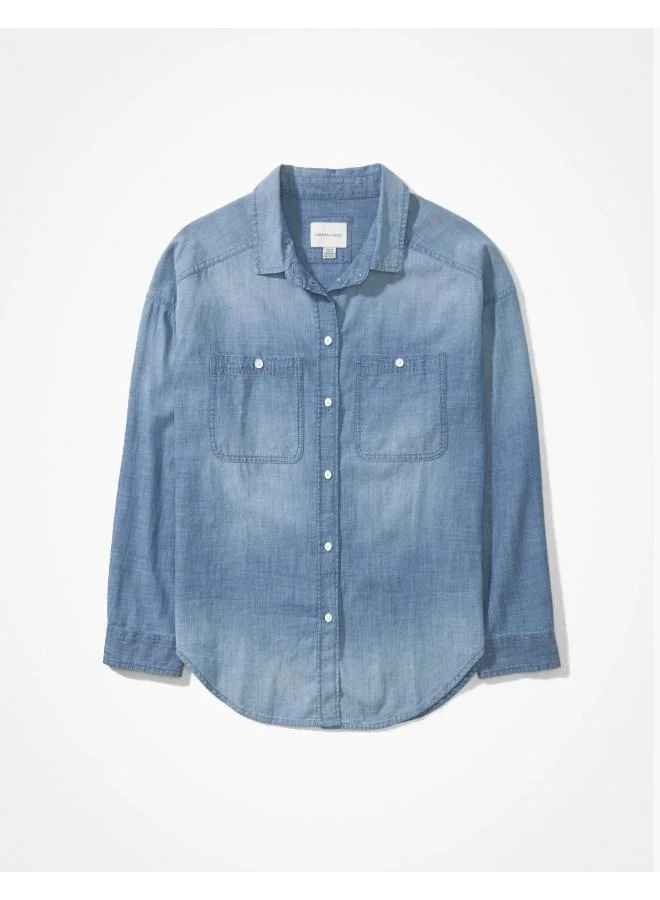 American Eagle AE Long-Sleeve Denim Button-Up Shirt