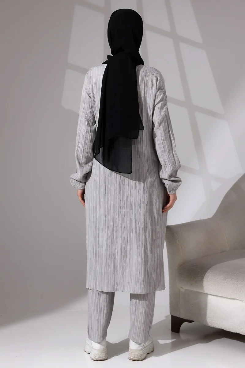 İhvan Ikhvan Women's Wrapped Fabric Hidden Zipper Double Set Hajj Umrah Outfit Gray