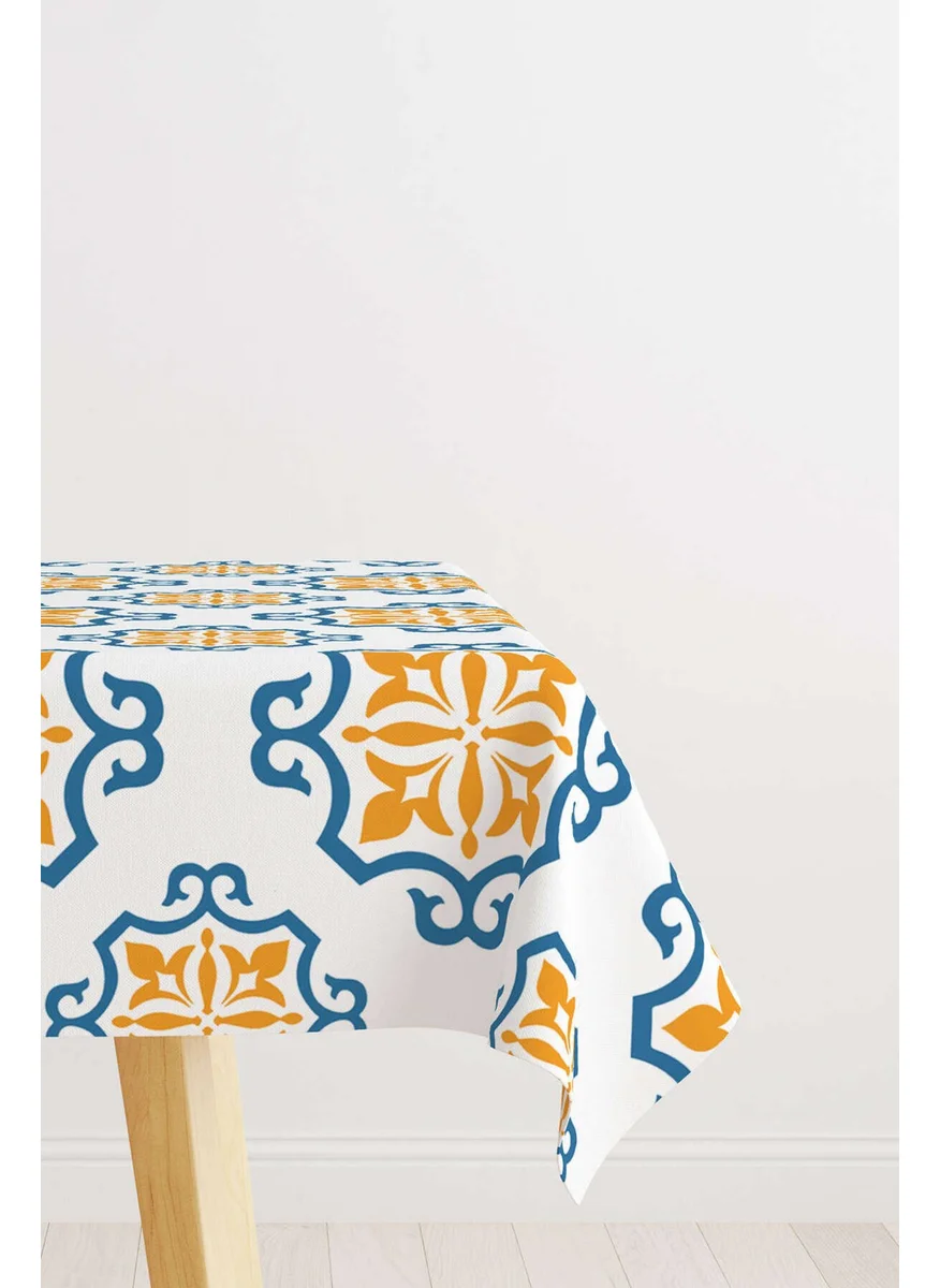 Cango Home White Blue Modern Ethnic Tile Patterned Digital Printed Tablecloth CGH578-MS