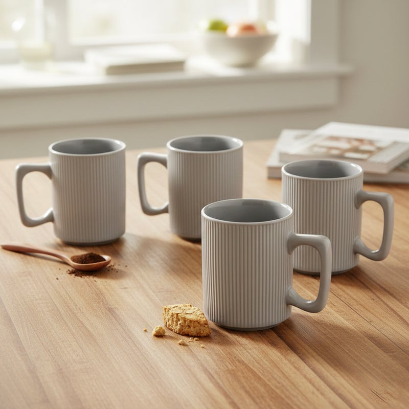 Cuisine Art Stoneware ZOE 4PCS Mug Set | 385 ML Grey Coffee Mug Set | Durable Coffee Cup Set for Home & Office | Cups for Cappuccino, Latte, Tea & Cocoa Restaurant Coffee Mugs - Image 2