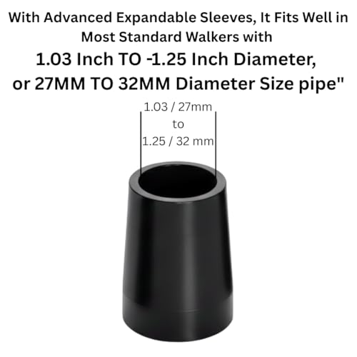 AARAM Universal Walker Replacement Tips – 4 Pack Heavy Duty Rubber Feet for Medical Walkers, 1.03 INCH TO -1.25 Inch Diameter, 27MM TO 32MM Size – Non-Slip, Skid-Resistant & Floor Protecting – Black - Image 2