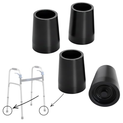 AARAM Universal Walker Replacement Tips – 4 Pack Heavy Duty Rubber Feet for Medical Walkers, 1.03 INCH TO -1.25 Inch Diameter, 27MM TO 32MM Size – Non-Slip, Skid-Resistant & Floor Protecting – Black - Image 1
