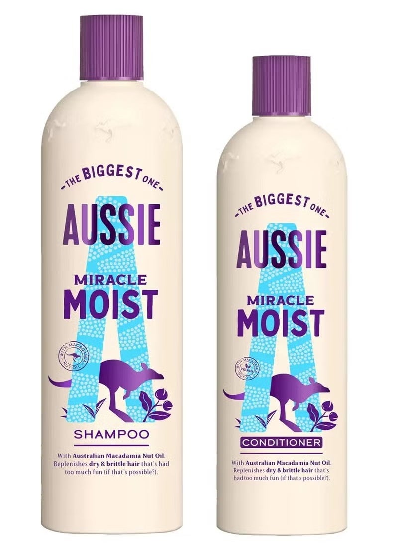 Aussie Aussie Shampoo and Conditioner Miracle Moist Macadamia Oil Infused Hair Care Set Combo, Personal Care 675ml + 470ml 