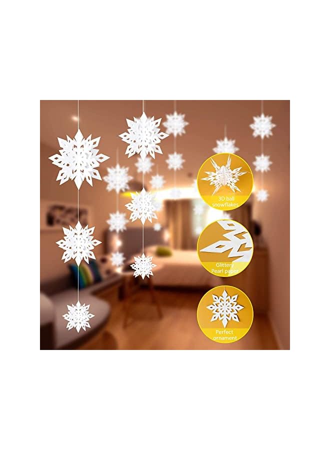 The Bros زينة ثلجية معلقة 12 قطعة رقائق ثلج ثلاثية الأبعاد لزينة النوافذ وأشجار عيد الميلاد حفلة رأس السنة الشتاء العجائبي عيد الميلاد - Image 2