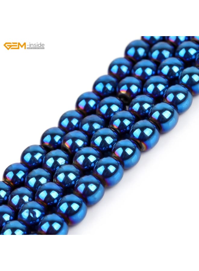 Natural 6mm Blue Metallic Coated Magnetic Hematite Round Gemstone Semi Precious Loose Beads for Jewellery Making 15'' - Image 2