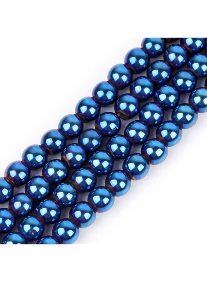Natural 6mm Blue Metallic Coated Magnetic Hematite Round Gemstone Semi Precious Loose Beads for Jewellery Making 15'' - Image 1