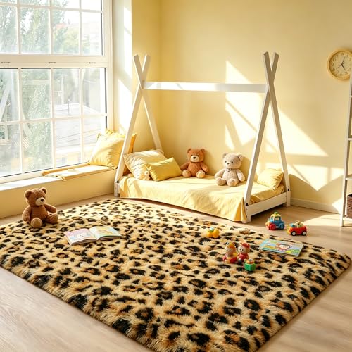 BENRON Fluffy Leopard Rugs, Black and Yellow, 4x6 Soft Rugs for Bedroom Living Room, Wild Cheetah Print Carpets Room Decor for Girls Women, Washable - Image 2