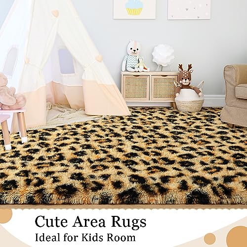 BENRON Fluffy Leopard Rugs, Black and Yellow, 4x6 Soft Rugs for Bedroom Living Room, Wild Cheetah Print Carpets Room Decor for Girls Women, Washable - Image 5