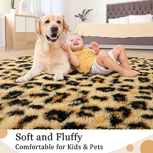 BENRON Fluffy Leopard Rugs, Black and Yellow, 4x6 Soft Rugs for Bedroom Living Room, Wild Cheetah Print Carpets Room Decor for Girls Women, Washable - Image 3