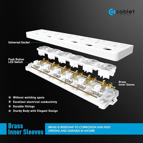 Cablet 250 Volts 6 Way Extension Board - 6 Universal Socket + 6 Switch, 10A and 2500W - 1.8m Heavy Duty Cable - White, Medium (6060-18) - Image 3